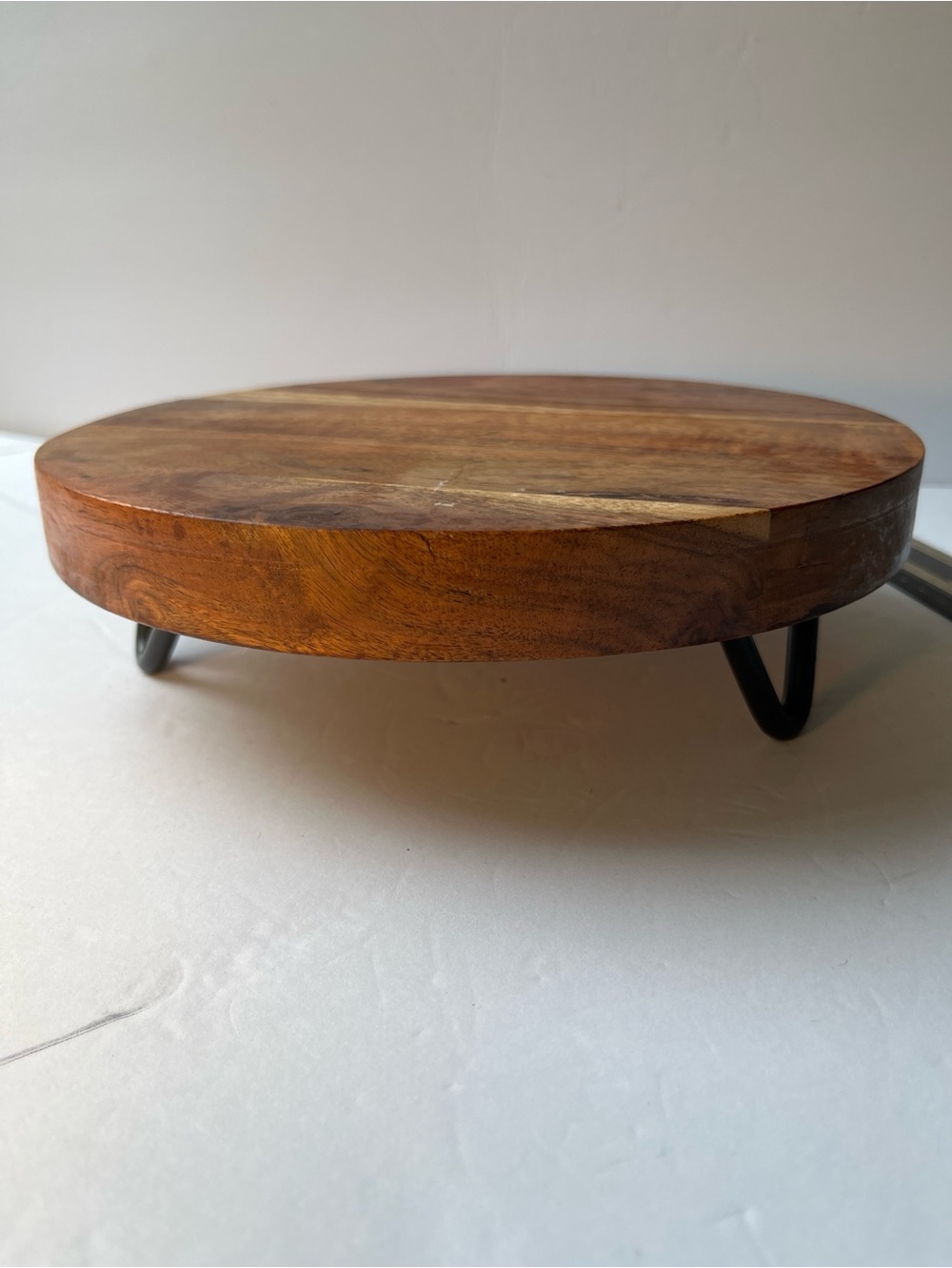 Wood Stand Pedestal Riser Thick Round Slab Hairpin Legs Boho Industrial 9"